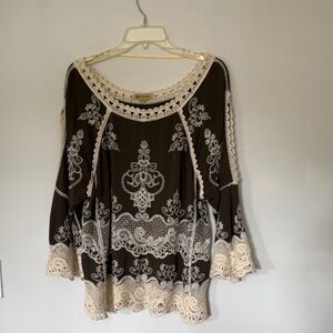 Democracy Black and Cream Lace Accent Blouse